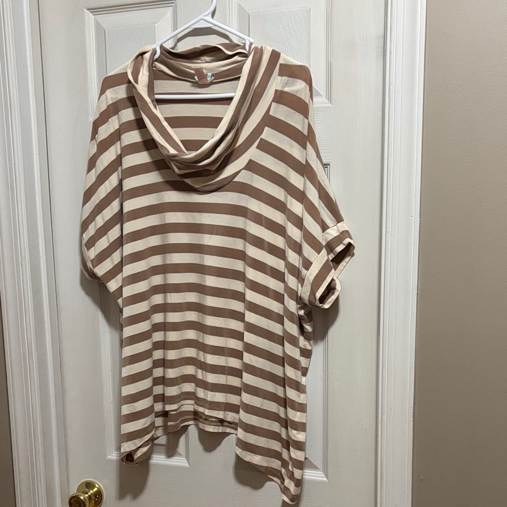 DownEast Beige and Cream Striped Tunic